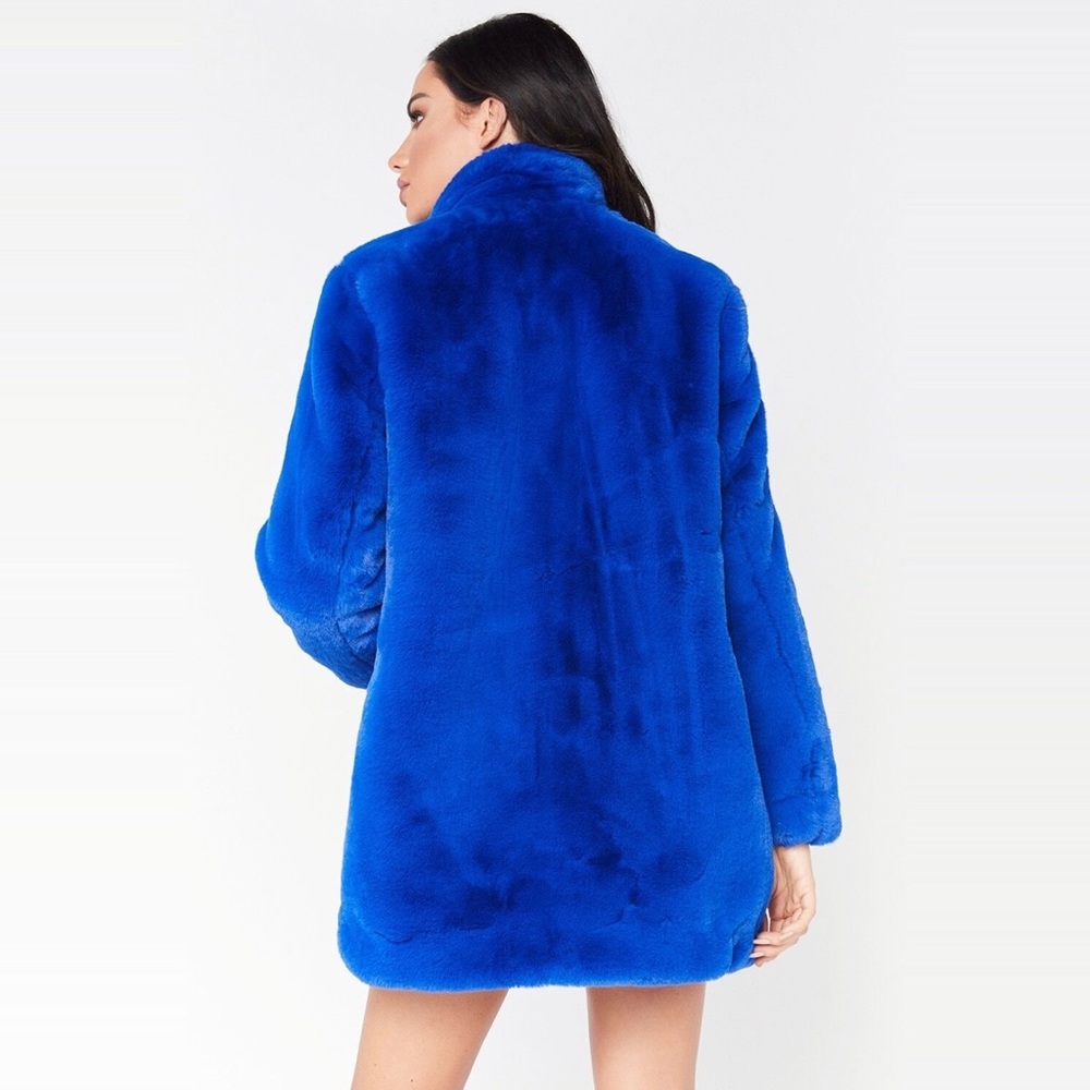 Faux Fur Notched Lapel Cardigan Coat w Pockets - Picture 3 of 7